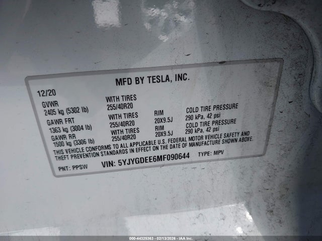 2021 TESLA MODEL Y 5YJYGDEE6MF090644 Photo 8