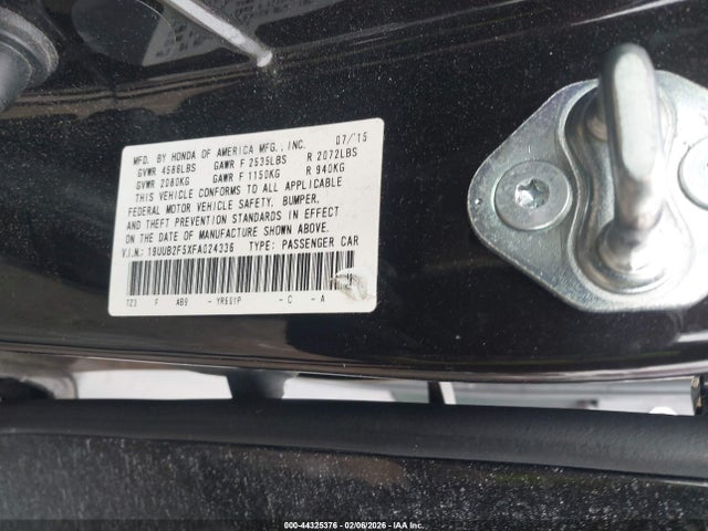44325376 :رقم المزاد ، 19UUB2F5XFA024336 vin ، 2015 Acura Tlx V6 Tech مزاد بيع