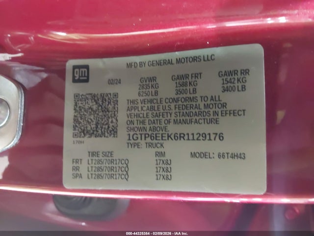Продаж на аукціоні авто 2024 Gmc Canyon 4wd At4x, vin: 1GTP6EEK6R1129176, номер лоту: 44325384