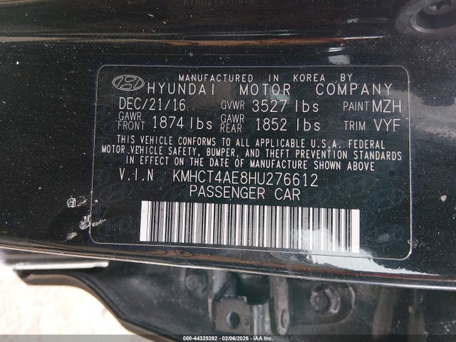 KMHCT4AE8HU276612 Hyundai ACCENT SE