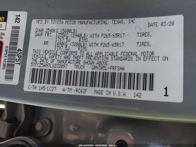 5TFCZ5AN7LX232097 Toyota Tacoma Trd Sport
