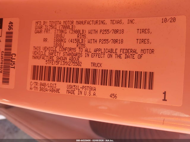 2021 TOYOTA TUNDRA 5TFEY5F13MX275502 Photo 8