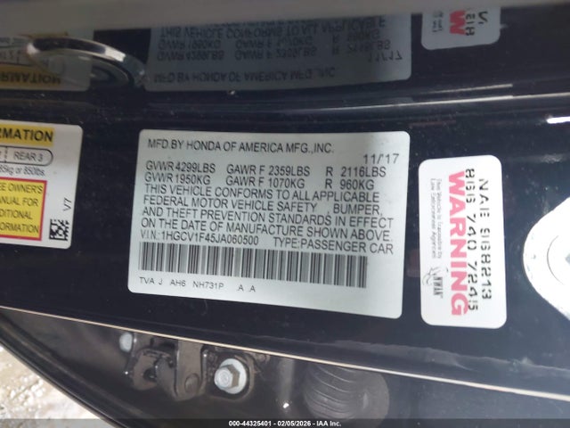 1HGCV1F45JA060500 Honda ACCORD EX