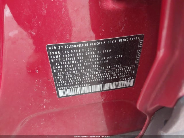 2022 VOLKSWAGEN TIGUAN 3VV2B7AX3NM164324 Photo 8