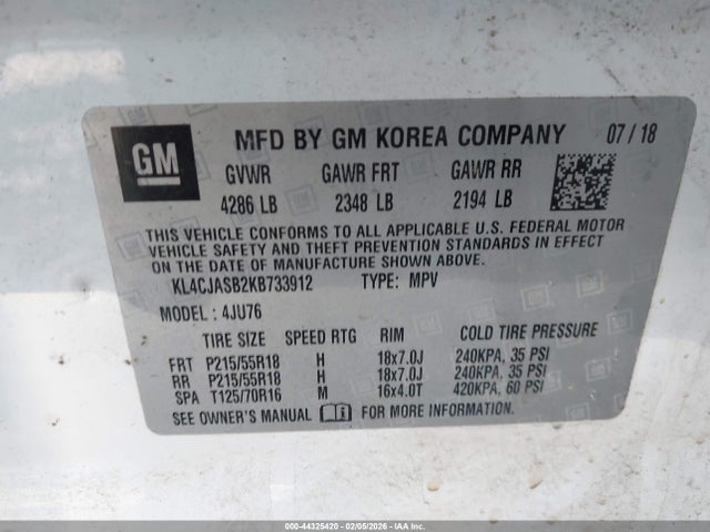 Продажа на аукционе авто 2019 Buick Encore Fwd Preferred, vin: KL4CJASB2KB733912, номер лота: 44325420