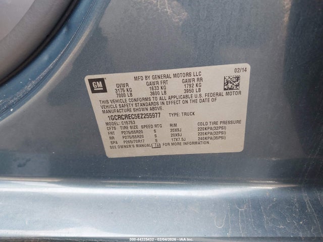 1GCRCREC5EZ255977 Chevrolet Silverado 1500 1lt