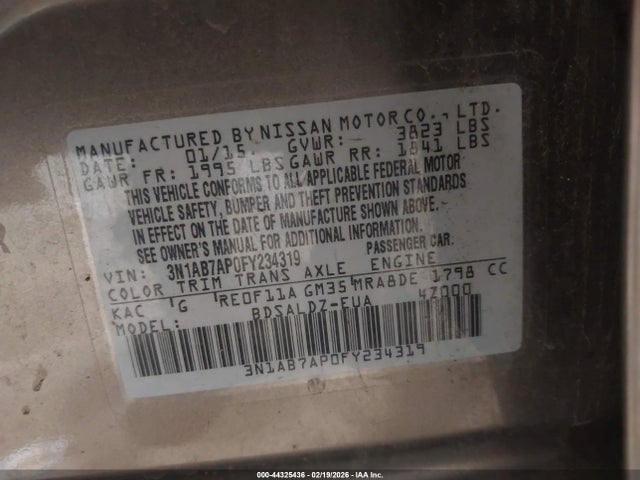 Nissan SENTRA SV 2015 3N1AB7AP0FY234319 Image 9