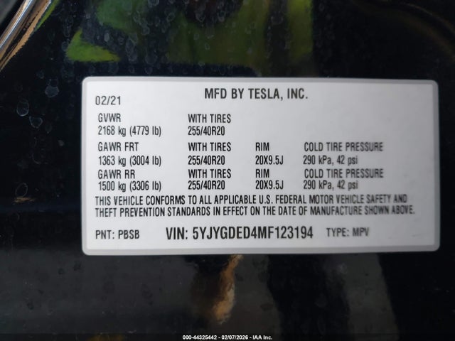 5YJYGDED4MF123194 Tesla Model Y Standard Range Rear-wheel Drive