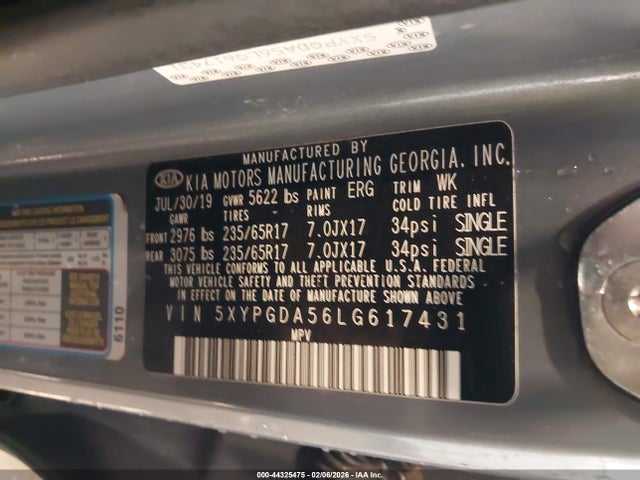 Продажа на аукционе авто 2020 Kia Sorento 3.3l Lx, vin: 5XYPGDA56LG617431, номер лота: 44325475