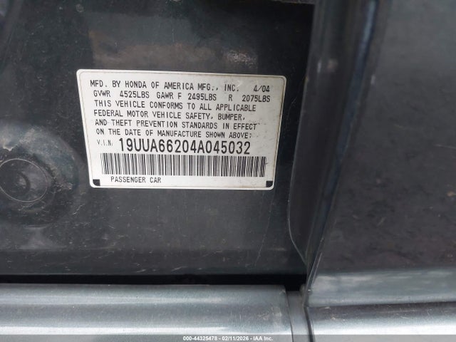 Aukcja sprzedaży 2004 Acura Tl, vin: 19UUA66204A045032, numer aukcji: 44325478