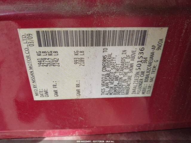 Продаж на аукціоні авто 2009 Nissan Altima 2.5 S, vin: 1N4AL21E39N501536, номер лоту: 44325491