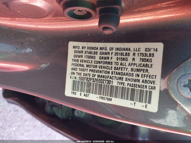 Honda Civic Lx 2014 19XFB2F52EE027301 Image 9
