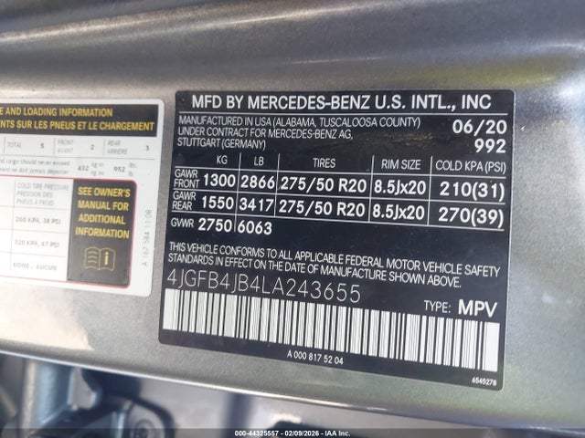 4JGFB4JB4LA243655 Mercedes-Benz GLE 350