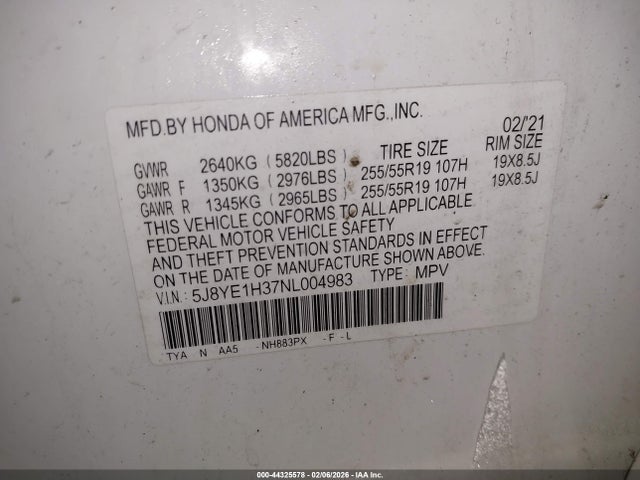 Aukcja sprzedaży 2022 Acura Mdx Standard, vin: 5J8YE1H37NL004983, numer aukcji: 44325578
