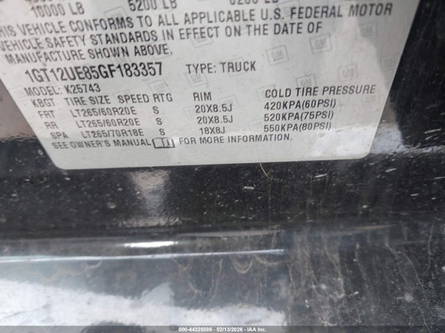 44325586 :رقم المزاد ، 1GT12UE85GF183357 vin ، 2016 Gmc Sierra 2500hd Denali مزاد بيع