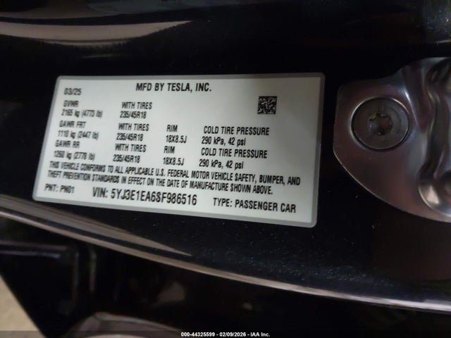 2025 TESLA MODEL 3 5YJ3E1EA6SF986516 Photo 8