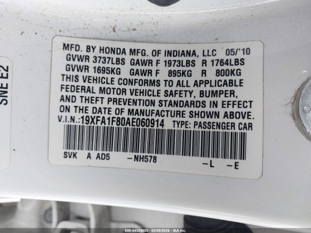 2010 HONDA CIVIC 19XFA1F80AE060914 Photo 8
