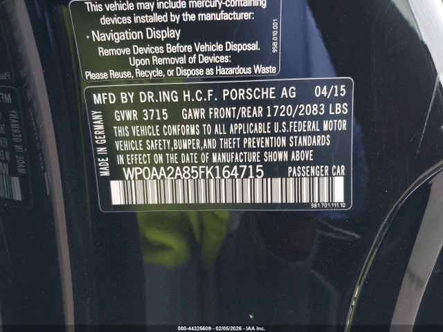 Porsche Cayman 2015 WP0AA2A85FK164715 Image 9