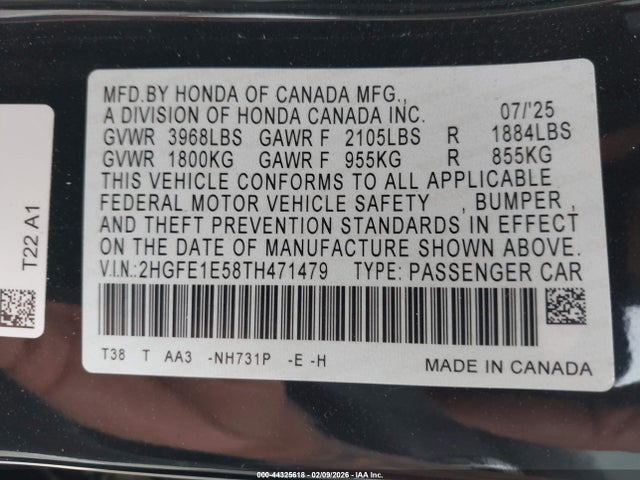 Продажа на аукционе авто 2026 Honda Civic Si Sedan, vin: 2HGFE1E58TH471479, номер лота: 44325618