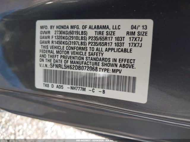 2013 HONDA ODYSSEY 5FNRL5H62DB072068 Photo 8