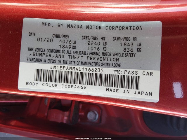 Aukcja sprzedaży 2020 Mazda Mazda3 Premium Package, vin: JM1BPANM4L1166235, numer aukcji: 44325646