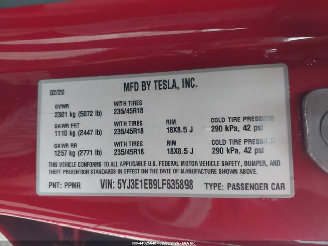 2020 TESLA MODEL 3 5YJ3E1EB9LF635898 Photo 8