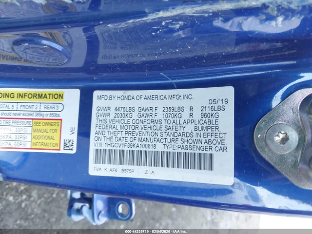 1HGCV1F39KA100618 Honda Accord Sport