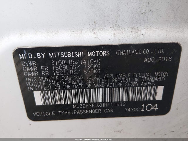 2017 MITSUBISHI MIRAGE G4 ML32F3FJXHHF11632 Photo 8