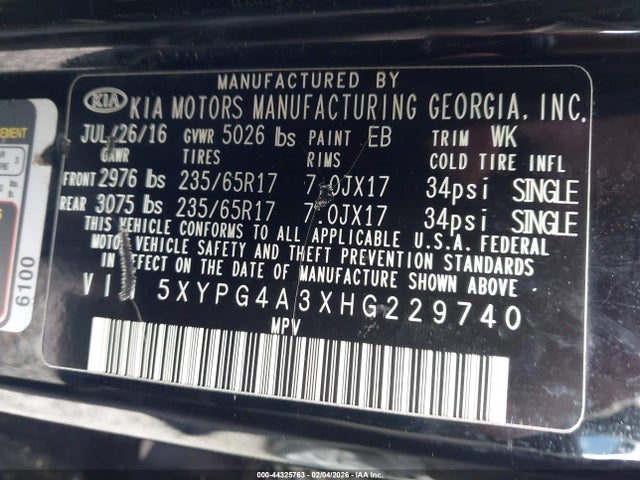 5XYPG4A3XHG229740 KIA Sorento 2.4l L