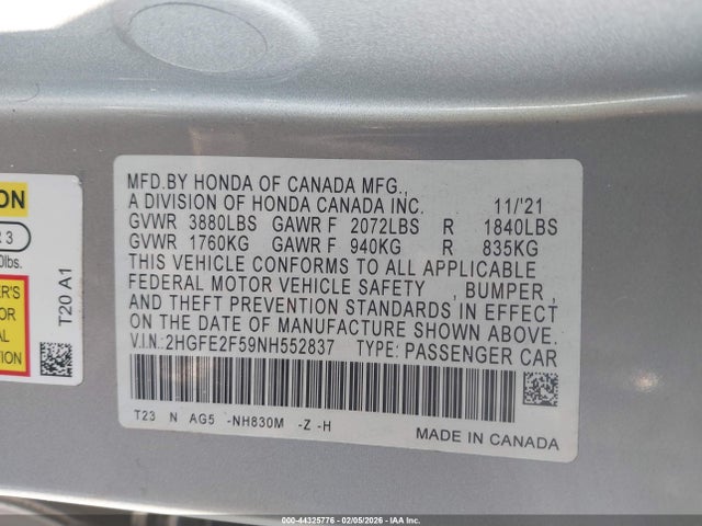 2022 HONDA CIVIC 2HGFE2F59NH552837 Photo 8