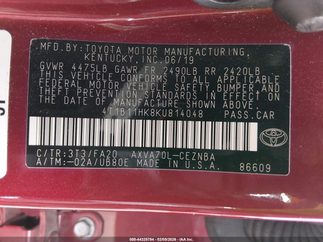 4T1B11HK8KU814048 Toyota CAMRY LE