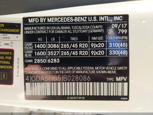44325811 :رقم المزاد ، 4JGDA5HB5JB028086 vin ، 2018 Mercedes-benz Gle 350 4matic مزاد بيع