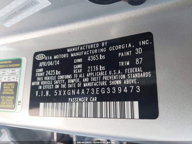 KIA OPTIMA EX 2014 5XXGN4A73EG339473 Image 9