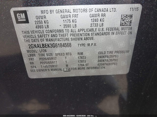 2016 CHEVROLET EQUINOX 2GNALBEK3G6184568 Photo 8