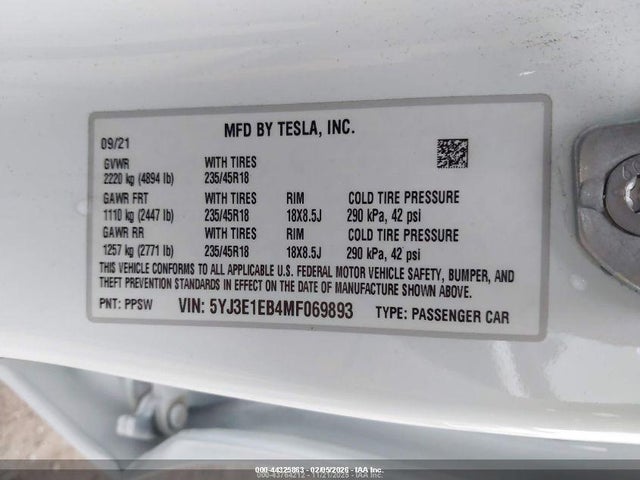 2021 TESLA MODEL 3 5YJ3E1EB4MF069893 Photo 8