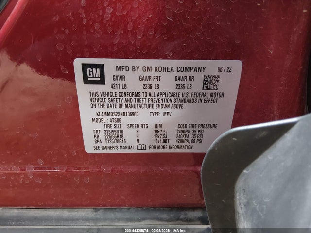 2022 Buick Encore Gx Fwd Select მანქანა იყიდება აუქციონზე, vin: KL4MMDS25NB136903, აუქციონის ნომერი: 44325874