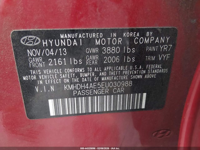 Aukcja sprzedaży 2014 Hyundai Elantra Se, vin: KMHDH4AE5EU030988, numer aukcji: 44325896
