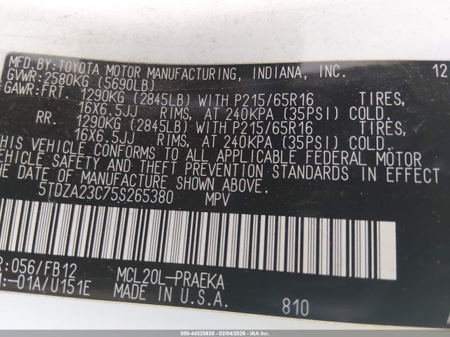 2005 TOYOTA SIENNA 5TDZA23C75S265380 Photo 8