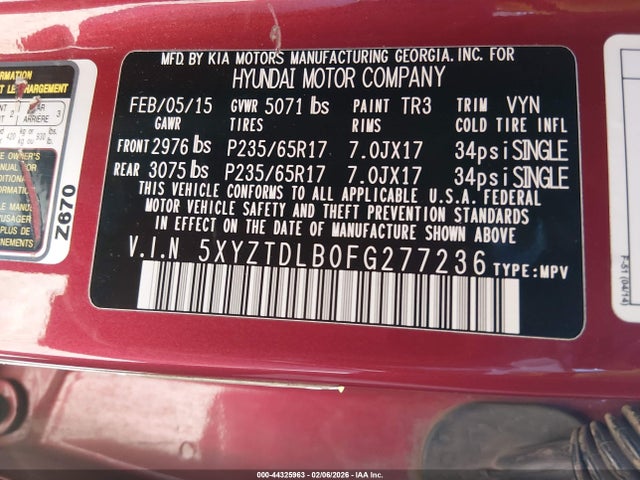5XYZTDLB0FG277236 Hyundai SANTA FE SPORT