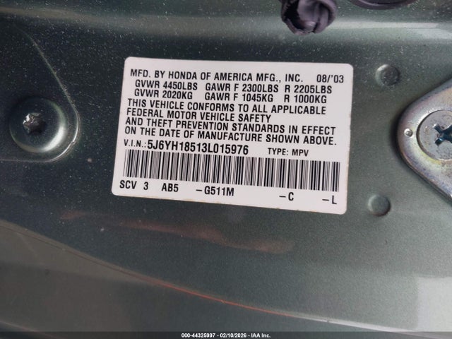 Aukcja sprzedaży 2003 Honda Element Ex, vin: 5J6YH18513L015976, numer aukcji: 44325997
