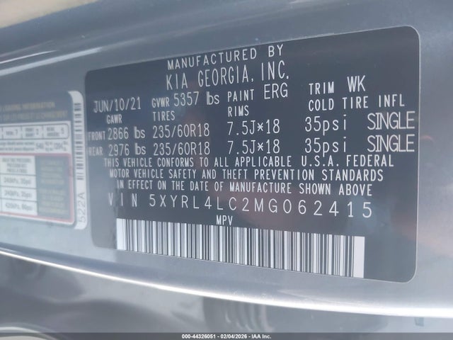 5XYRL4LC2MG062415 KIA SORENTO S