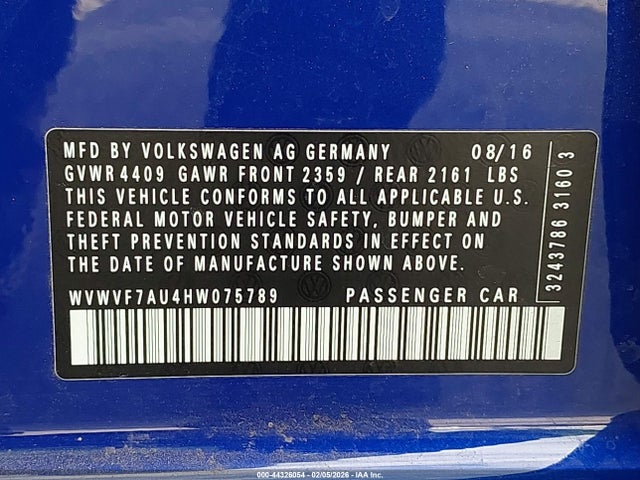 WVWVF7AU4HW075789 Volkswagen Golf R 4-door W/dcc Navigation