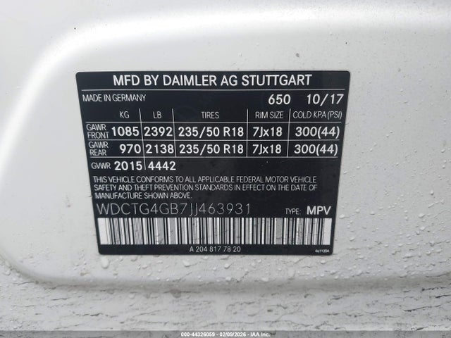 WDCTG4GB7JJ463931 Mercedes-Benz Gla 250 4matic