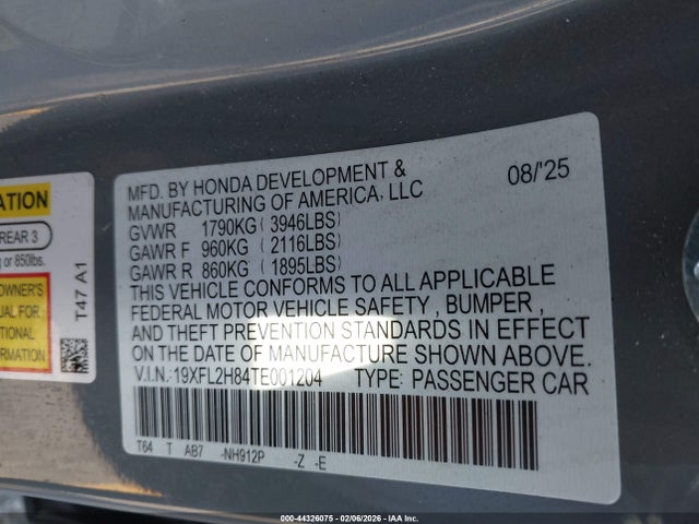 19XFL2H84TE001204 Honda Civic Sport