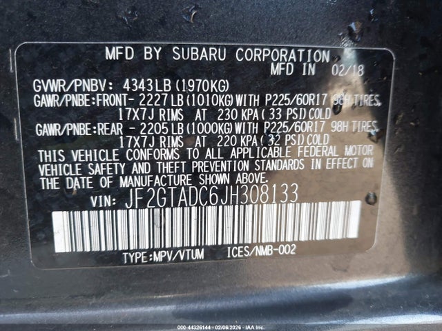 JF2GTADC6JH308133 Subaru Crosstrek 2.0i Premium