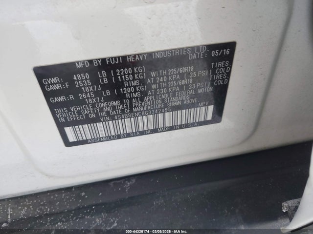 Продажа на аукционе авто 2016 Subaru Outback 3.6r Limited, vin: 4S4BSENC8G3342495, номер лота: 44326174