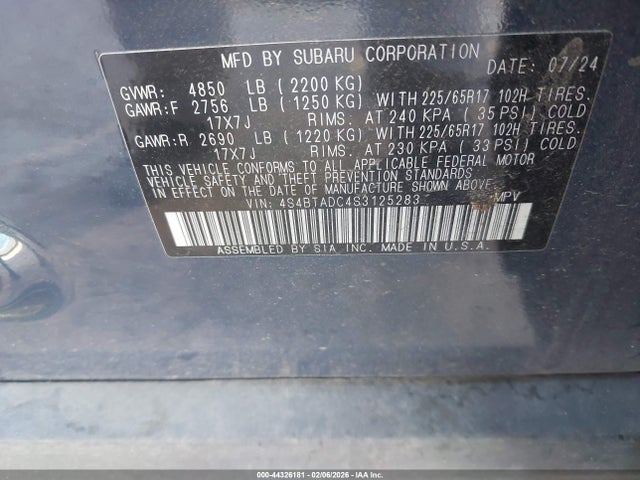 Продажа на аукционе авто 2025 Subaru Outback Premium, vin: 4S4BTADC4S3125283, номер лота: 44326181