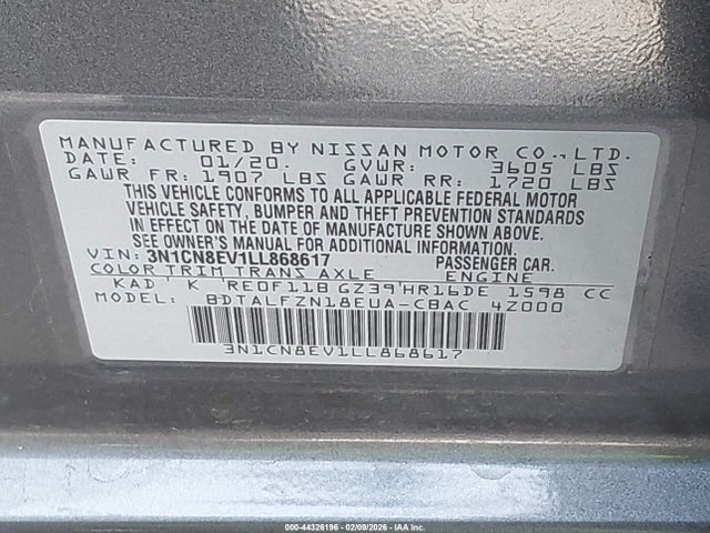 Nissan Versa Sv Xtronic Cvt 2020 3N1CN8EV1LL868617 Image 9
