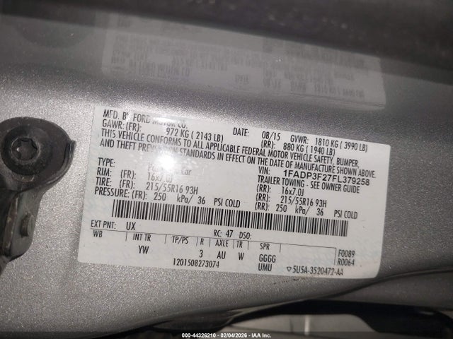 Ford FOCUS SE 2015 1FADP3F27FL379258 Image 9