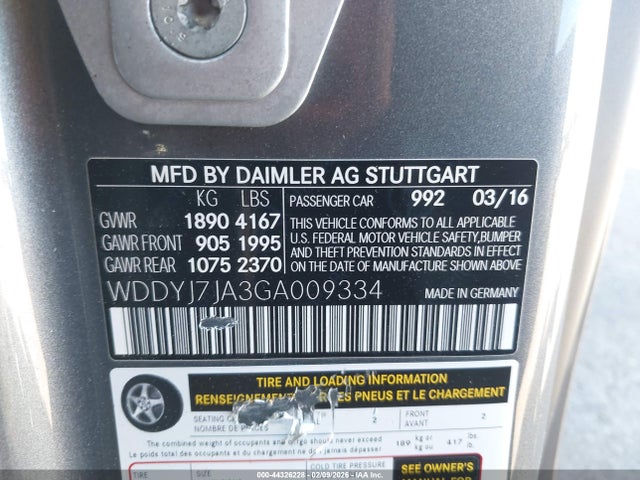 Продажа на аукционе авто 2016 Mercedes-benz Gt S Amg, vin: WDDYJ7JA3GA009334, номер лота: 44326228